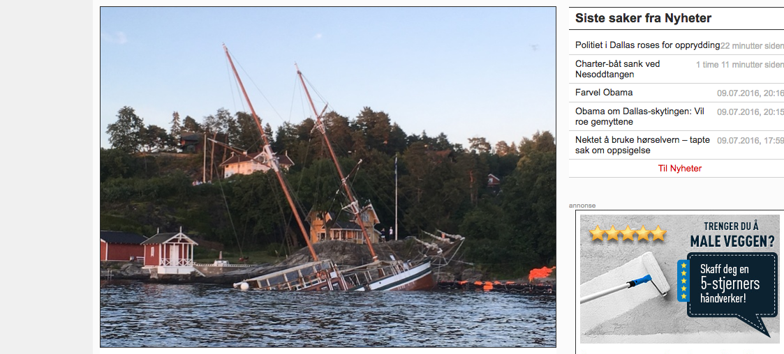 Alle om bord ble evakuert da charterbåt sank i Oslofjorden Alle om bord ble evakuert da charterbåt sank i Oslofjorden